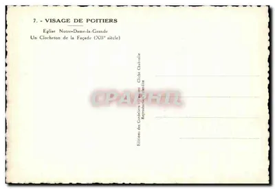 Twarz Poitiers — Katedra Notre-Dame-la-Grande, dzwonnica fasady (XI wiek) — Wydawnictwo Cordeliers, Poitiers — Rewers