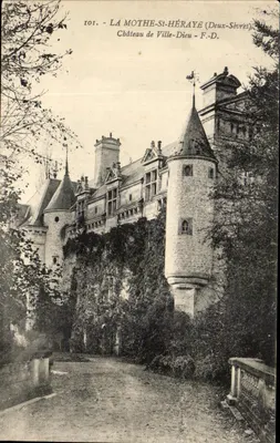 Bilhete postal antigo La Mothe St Heraye Castelo de Ville Dieu