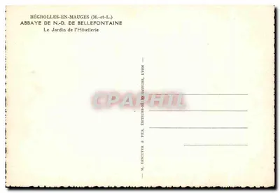 Bégrolles-en-Mauges — Abadia Nossa Senhora de Bellefontaine — O Jardim da Hóspede — Editor Lescuyer & Fils, Lyon — Verso