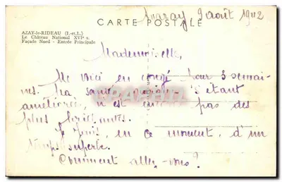 Azay-le-Rideau — Nationaal kasteel XVIe eeuw — Noordzijde - Hoofdingang — uitgever Cimy — Achterkant