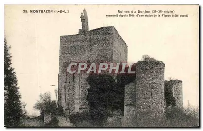 Ruínas do Donjon em Montbazon — séculos XI-XII, estátua da Virgem (lado oeste) — editor L.-&-L., n°35