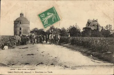Bilhete postal antigo Pauillac Château la Tour Attelage (boa animação)