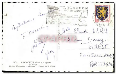 Arcachon — Pełnowymiarowy widok plaży i portu — Wydawca: Les Grands Bateaux — Rewers