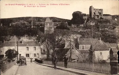 Le Grand-Pressigny (Il.-et-L.) — Ruínas do Castelo de Étableau e Ponte sobre a Claise