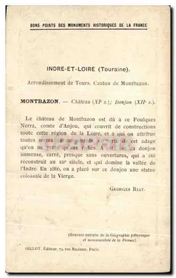 Montbazon (Indre-et-Loire) — Velho castelo — Les Monuments historiques de la France (1ère Série). — Verso