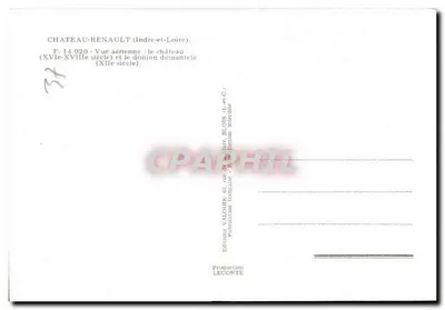 Zamek-Renaud (Indre-et-Loire) — widok z lotu zamek (XVI–XVIII wiek) i zniszczony wieżowce (XII wiek) — Éditions Valoire — Rewers
