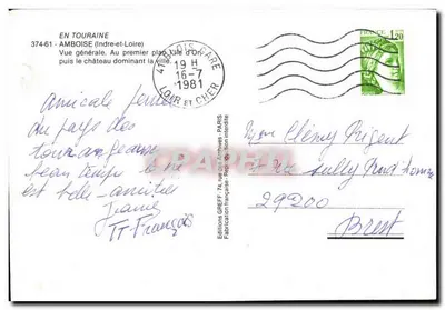 Amboise — vista geral com o castelo dominando a cidade — Edições GREFF — Verso