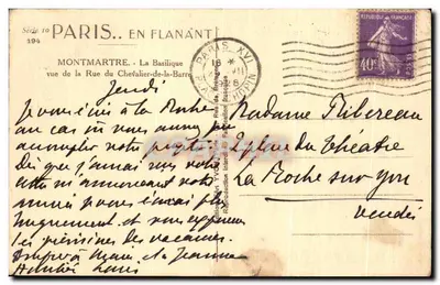 París. En Flanant — Montmartre. La Basílica vista desde la Rue du Chevalier-de-la-Barre — Yvon, serie 10 — Reverso