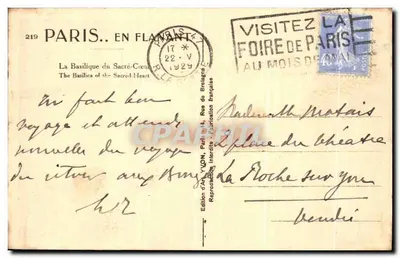 Basilique du Sacré-Cœur — vue de la colline — Édition d'Art Yvan, n° 219 — Verso