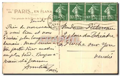 Place de la Concorde — vista geral — Edição de Arte Francesa, série 10 — Verso