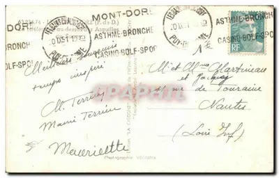 Téléphérique au-dessus des Aiguilles — Mont-Dore — Édition 'LA CIGOGNE' — Verso