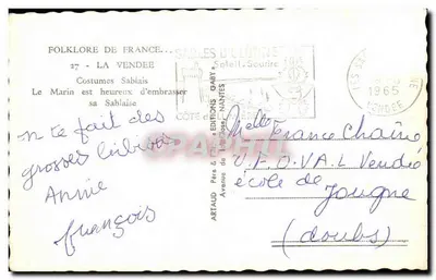 Dois crianças em trajes sablais — Folclore da França — Edições Gaby, Nantes — Verso