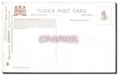 Malta. Wnętrze kościoła św. Jana — Tuck's Post Card, seria L, nr 700 — Rewers