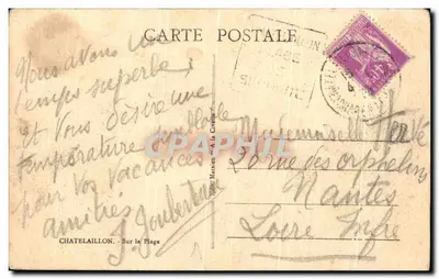 Châtelailly-sur-la-Plage — Widok plaży i namiotów — Wydawca: Père Massien & A. la Cretelle — Rewers