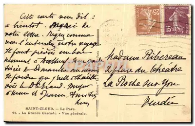 Saint-Cloud — Park. 92. - Wielka Kaskada. - Ogólny widok. — Wydanie 'La France' Paryż — Rewers