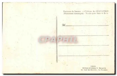 Castelo de CRAZANNES — Velha porta no parque — Edição artística R. Bergevin — Verso