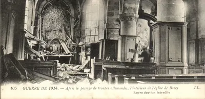 बार्सी के चर्च के अंदर — जर्मन सैनिकों के गुजरने के बाद — 1914 की युद्ध — एडिटर LL. संख्या 105
