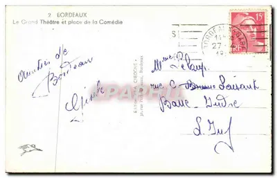 Bordeaux — Grand Théâtre et place de la Comédie — Édition La Cigogne — Verso