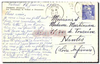 Bilhete postal antigo Treboul Vista Panorâmica de Treboul e Douarnenez — Verso