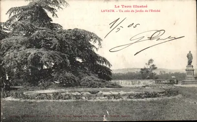 Bilhete postal antigo A Avenida La Tarn Lavaur Um canto do Jardim do Bispo
