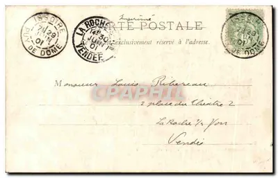 Bilhete postal antigo Montaigut le Blanc Ruínas Do Castelo — Verso