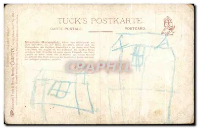 MÜNCHEN, MARIAENPLATZ — pittoreski widok z kolumną Matki Bożej — wydawca Oilette, nr 18 — Rewers