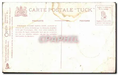 Bordeaux — Igreja de Santa Cruz — Raphael Tuck & Fils — Verso