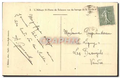 Abbatia św. Piotra w Solesmes — widok z przepływu rzeki Sarthe — J. Malteon, Sable — Rewers