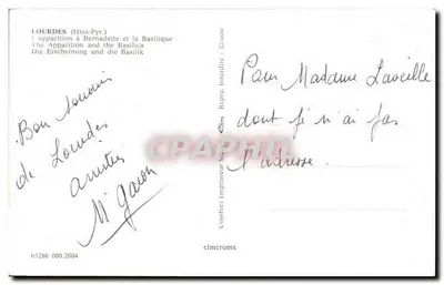Lourdes (Htes-Pyr.) — Objawienie Bernadette i Bazylika — Wydawca Combier, nr 65286 — Rewers