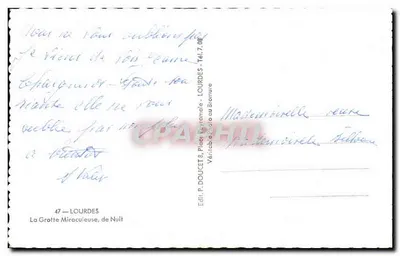 Jaskinia Miraculuzna w nocy — Lourdes — Wyd. P. Doucet, Place Reyranale — Rewers