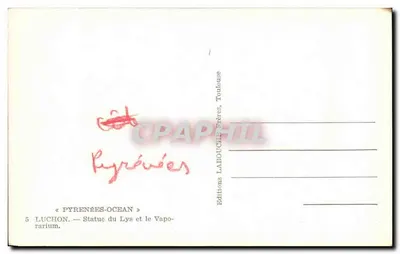 Luchon — Statua Lysu i Vaporarium — Wydawnictwo Labouche Frères — Rewers