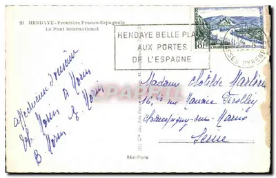 Ponte sul fiume a Hendaye — Frontiera Francia-Spagna — Réal-Photo — Verso