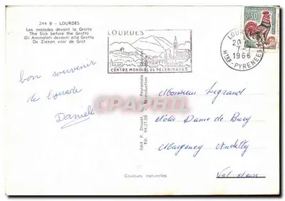 Chorzy przed jaskinią — Lourdes — Wydawnictwo P. Doucet & Cie, nr 244 B — Rewers