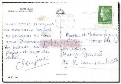 Bidart (B.P.) — A Igreja, A Prefeitura, O Golfe — Éditions Naturelles — Verso