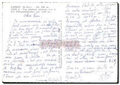 Larran (B. Pyr.) — Vue générale aérienne vers le Col d'Orgambidecha — éditeur COMISIER IMP. MONT (Béziers) — Verso