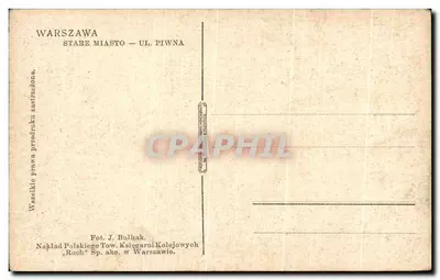 Warszawa - Stare Miasto - Ul. Piwna — Fot. J. Bulhak, Nakład Polskiego Tow. Księgarni Kolejowych — Rewers