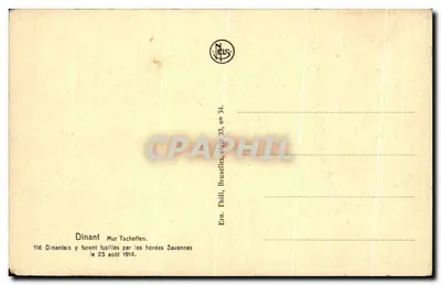 Pamiątka dla 674 niewinnych ofiar «Furii niemieckiej» — Dinant — wydawca Neis, seria 33 — Rewers