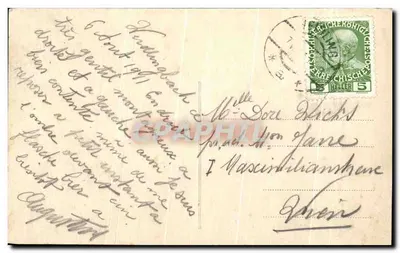 Wioska w dolinie — widok panoramiczny — wydawca nieznany — Rewers