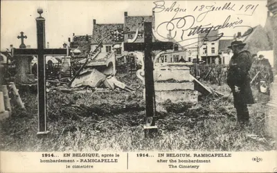 Cmentarz w Ramscapelle — po bombardowaniu — 1914 — Wydawca (E.L.D.)