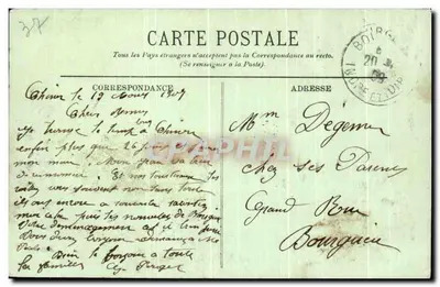 Cartolina d'epoca Chinon Vista Generale Del Castello E Del Ponte — Verso