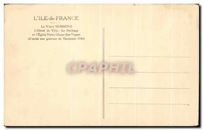 Place de l'Hôtel de Ville de Soissons et du Bailliage — gravura de Tavernier — Edit. Lestrail-Neugarède — N°6 — Verso