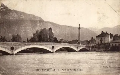 Bilhete postal antigo Bonneville Le Pont e Pointe Andey