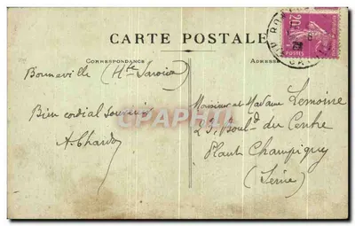 Bilhete postal antigo Bonneville Le Pont e Pointe Andey — Verso