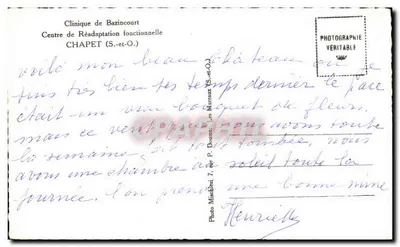 Zamek Bazincourt — Klinika Rehabilitacji Funkcjonalnej — Foto Michallet, Les Mureaux — Rewers