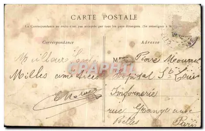 Bilhete postal antigo Clichy A Sena e os Quais — Verso