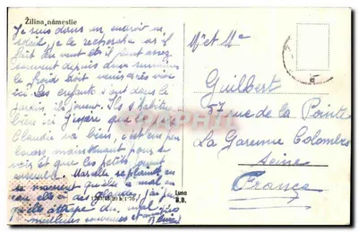 Žilina, námestie — centralna ulica z kościołem o dwóch wieżach — numer serii nieczytelny — Rewers