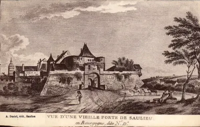 Vista de uma antiga porta de Saulieu na Borgonha, dita N.D. — A. Duciel, editor, Saulieu, n°61