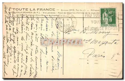 Eaux-Bonnes (B.P.) — Vue générale — Point de départ ou d'arrivée de la route thérapeutique — Éditions Jové, Pau (B.P.) — Rewers