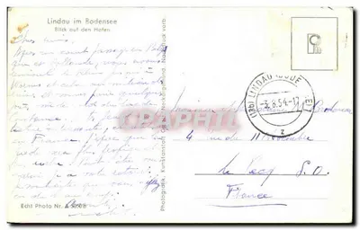 Lindau nad jeziorem Bodensee — widok na port — fotodruk, Kunstanstalt, autentyczny foto nr 43058 — Rewers