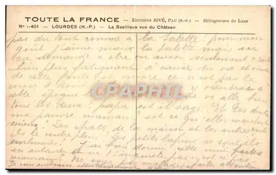 Lourdes (H.-P.) — Bazylika widziana z Zamku — Wydawnictwo JOVÉ, Pau (B.-P.) — Rewers